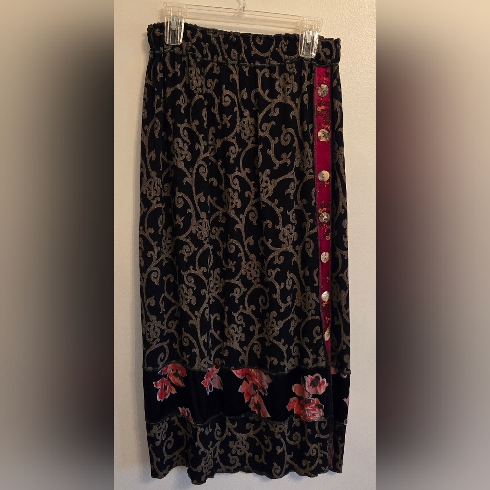 Nothing Matches Vintage Mixed Fabric Midi Skirt Boho